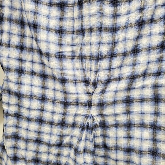 C&C California Women's Blue Plaid Roll Tab Sleeve Button Front Pocket Top Size S - Picture 8 of 9